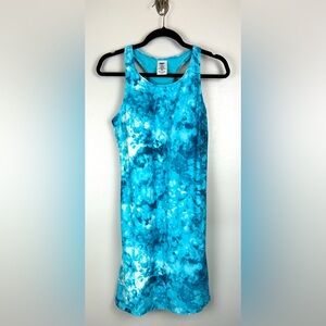 Lands End Swim Dress Size 12 Blue Tie Dye Shelf Bra Modest Padded Beach Resort